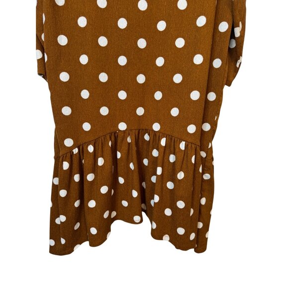 2/$30 Zara Trafaluc Large Polka Dot Long Brown/White Mutton Sleeve Dress - Picture 8 of 14